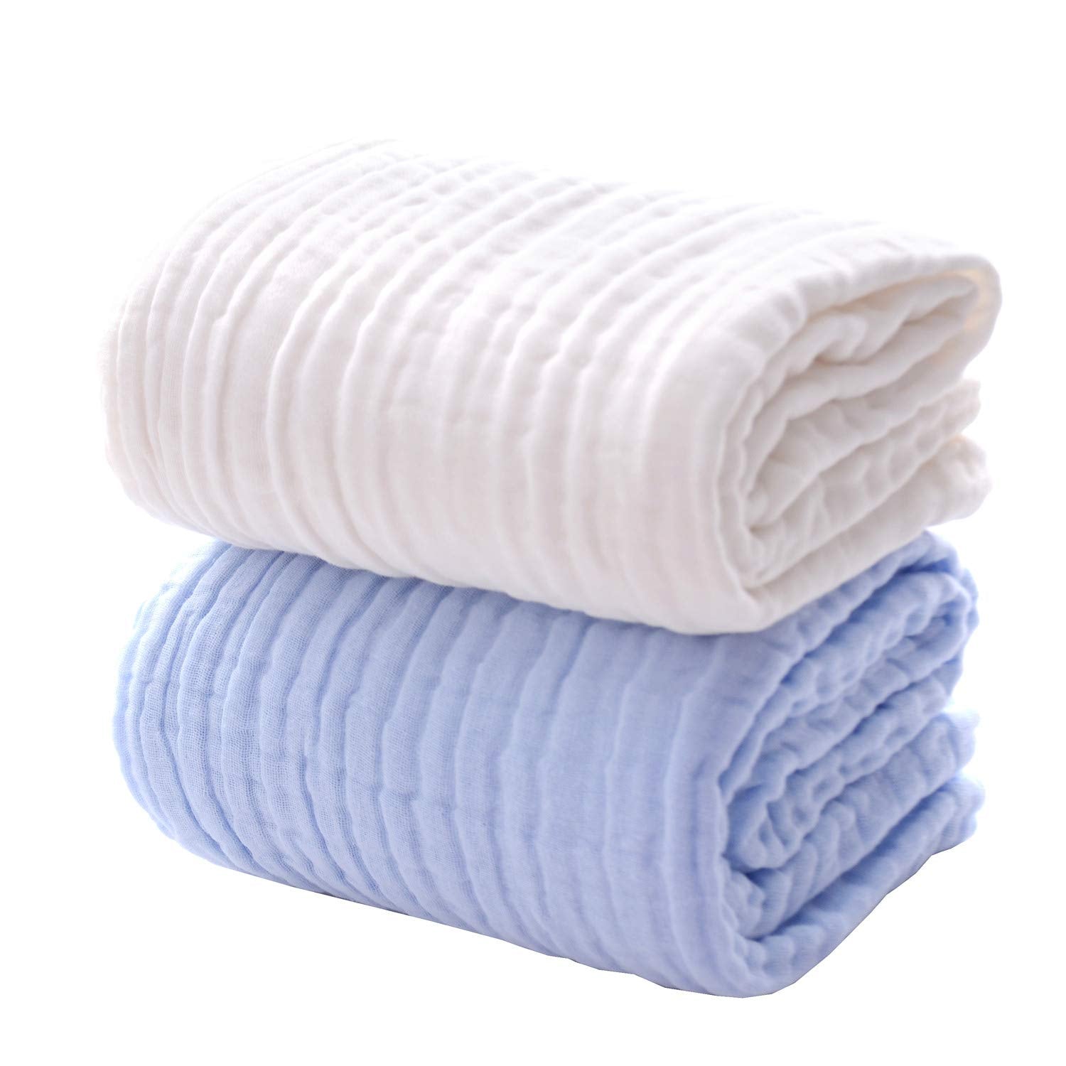 Baby Bath Towels, Super Soft Cotton Receiving Blanket for Baby'S Delicate Skin,2Pack Swaddle Blanket for Newborns Toddlers Boy Girl,Baby Registry as Shower (White+Blue)