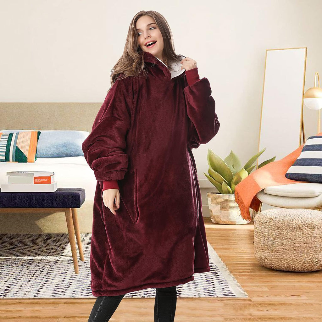 Wearable Blanket Hoodie, Oversized Sherpa Hooded Blanket Sweatshirt, Super Warm and Cozy Hoodie Blanket for Women Men Adults