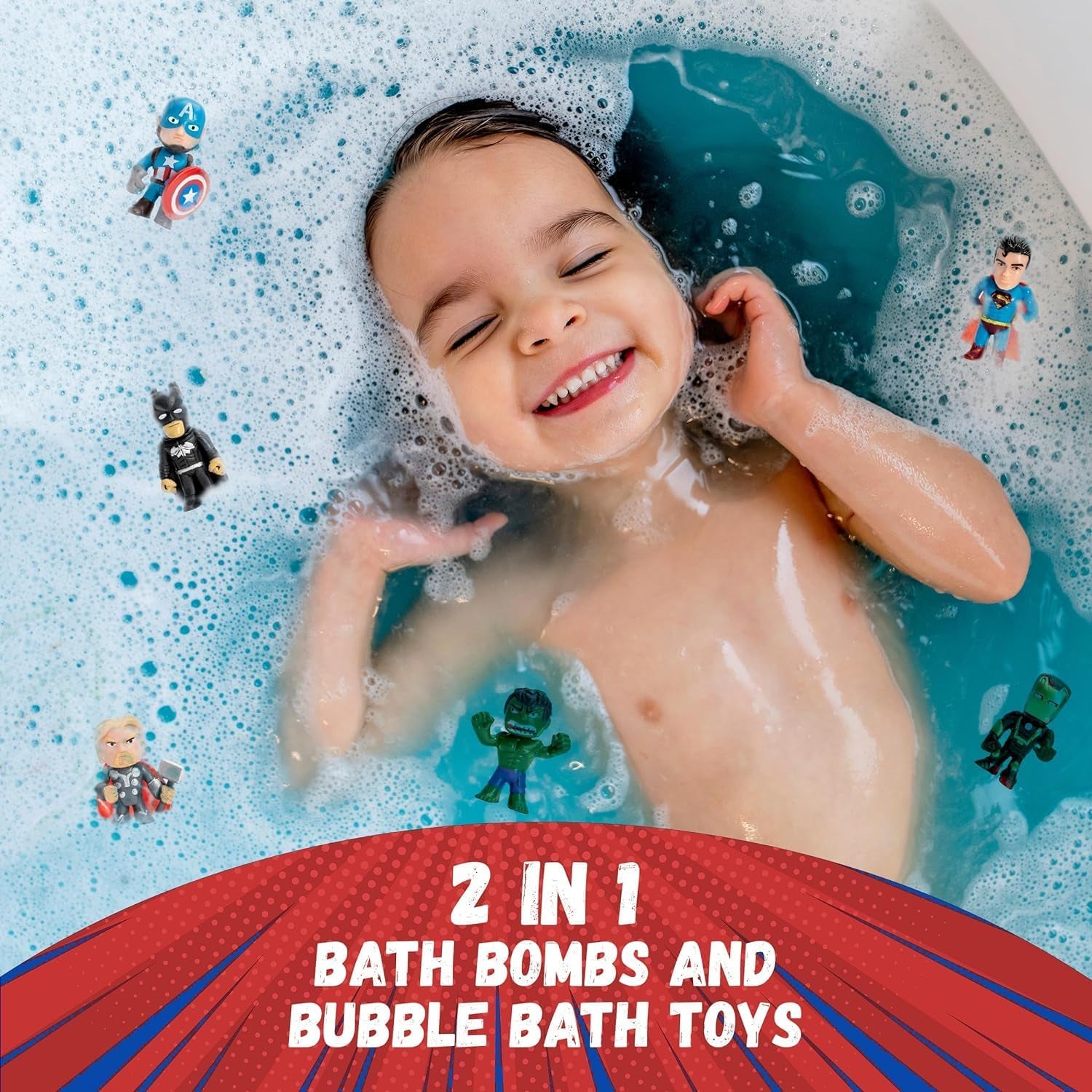 Superhero Bath Bombs for Kids with Surprise Toys inside (6 Pack) - Large Bubble Bomb Fizzies for Boys, Girls, & Toddlers - Boys Easter Basket Stuffers and Gift, Fruity Scents, USA Made by