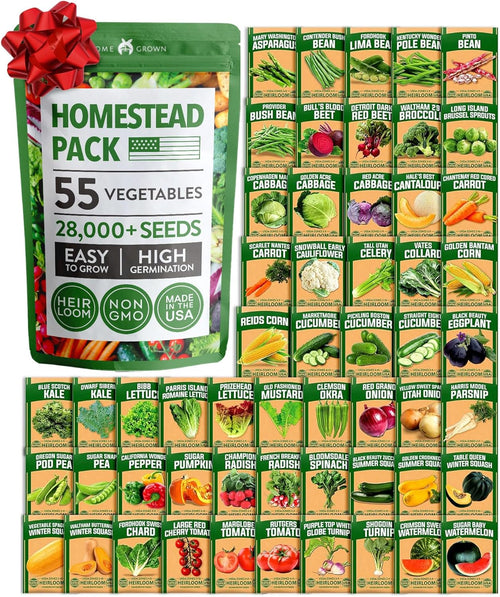 55 Variety Survival Seed Vault 28,000+ Heirloom Non-Gmo Vegetable Seeds for Planting, High Germination, Emergency Food Supply,Year-Round Garden Starter Kit,Gift for Gardeners (55 Varieties)