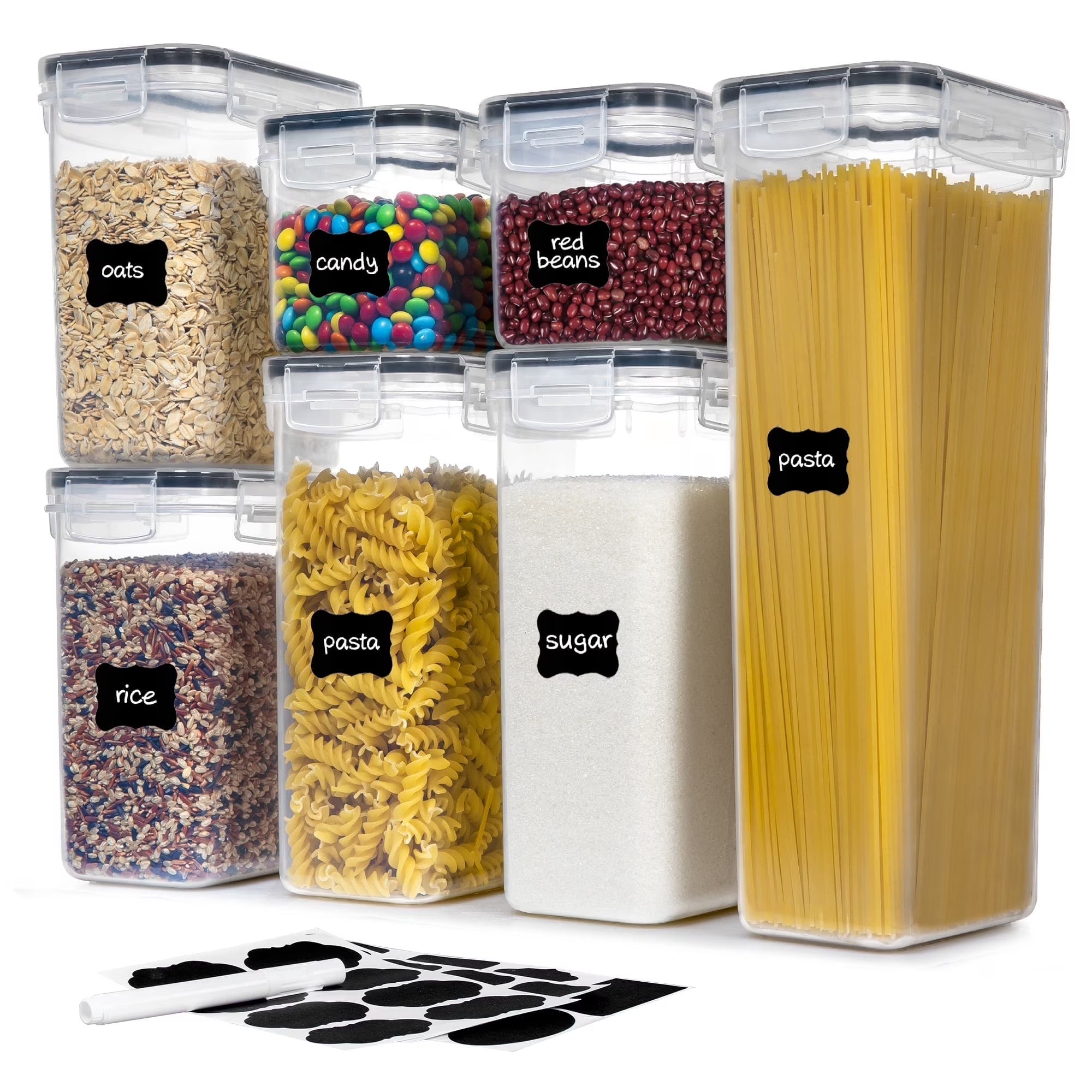 Airtight Food Storage Containers Set,  Bpa-Free 7Pcs Plastic Kitchen and Pantry Organization Canisters, Black
