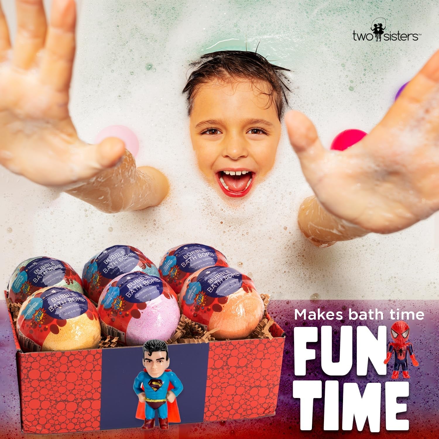 Superhero Bath Bombs for Kids with Surprise Toys inside (6 Pack) - Large Bubble Bomb Fizzies for Boys, Girls, & Toddlers - Boys Easter Basket Stuffers and Gift, Fruity Scents, USA Made by