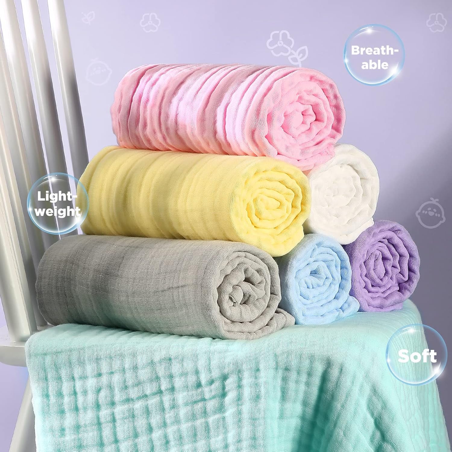 Baby Bath Towels, Super Soft Cotton Receiving Blanket for Baby'S Delicate Skin,2Pack Swaddle Blanket for Newborns Toddlers Boy Girl,Baby Registry as Shower (White+Blue)