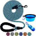 Dog Leash 10FT Thick Durable Nylon Rope - Comfortable Padded Handle Non Reflective Rope Dog Leash for Medium Large Dogs with Collapsible Pet Bowl and Garbage Bags (Non-Reflective10 FT -Blue