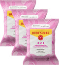 Burts Bees Micellar Rose Water Facial Towelettes, 100% Plant Based Cloth; 99% Natural Origin; Remove Makeup, Cleanse, Hydrate; No Greasy, Oily Residue; All Skin Types; 30 Ct, Pack of 3 (Pack May Vary)