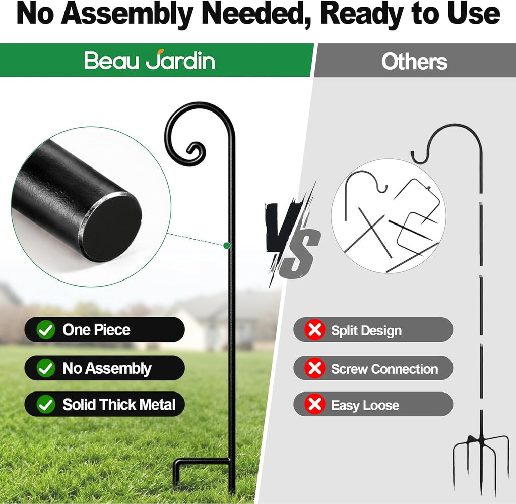 Shepherd Hook 48 Inch 2 Pack No Assembly Required 2/5 Inch Heavy Duty Solid Metal Hanging Pole for Outdoor Garden Plant,Bird Feeder,Lanterns,Wedding Decor,Plant Baskets Wind Chimes